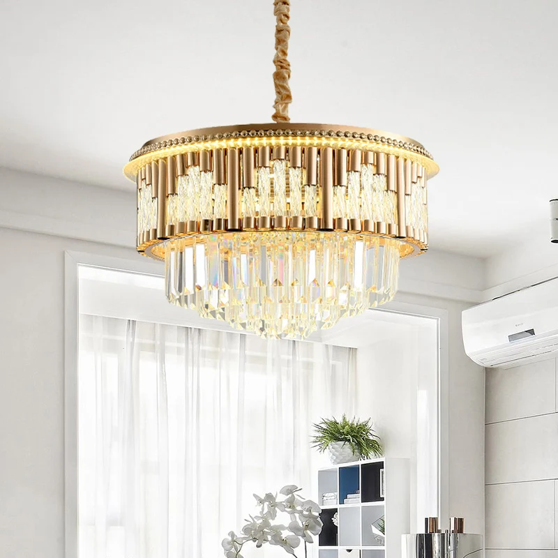 LED-hangende kroonluchter moderne stijl gelaagde kristallen staaf hangende verlichting goud voor slaapkamer Clearhalo