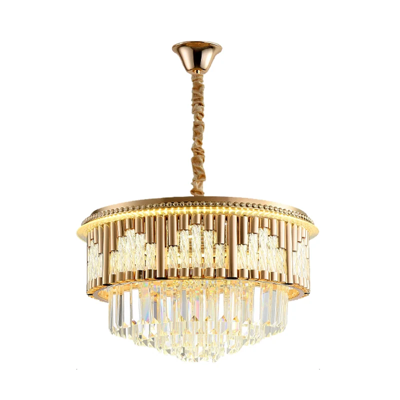 LED-hangende kroonluchter moderne stijl gelaagde kristallen staaf hangende verlichting goud voor slaapkamer Clearhalo