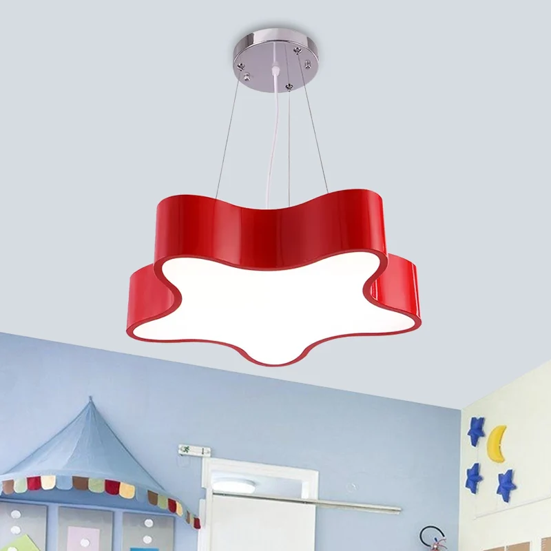 LED-hanglampset voor kinderen met acrylkap rood/geel/blauw hangende kroonluchter met ster voor slaapkamer Clearhalo