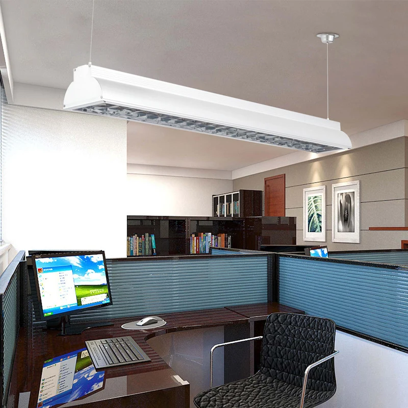 Led-kantoorhanglamp met lineaire metalen kap Witte hangende plafondlamp voor kantoor Clearhalo