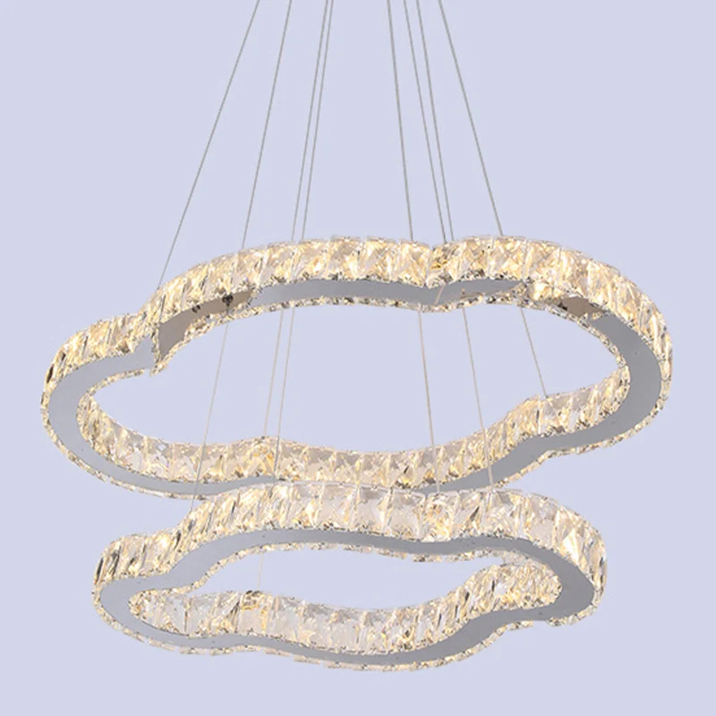 LED-kroonluchter met verchroomde afwerking, eenvoudig ingelegd kristal, 2-laags wolkvormige hanglampenset, warm/wit licht...