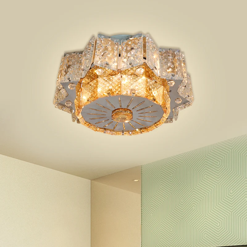 LED-lichtarmatuur Modern twaalfpuntig sterhelder kristalblokken inbouw nikkel Clearhalo