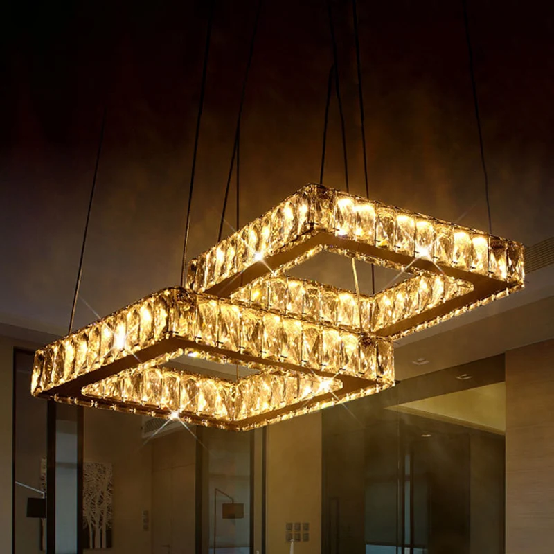 LED-multilichte kristallen hanger Minimalistisch vierkant ingevoegde kristallen plafondlamp nikkel Clearhalo