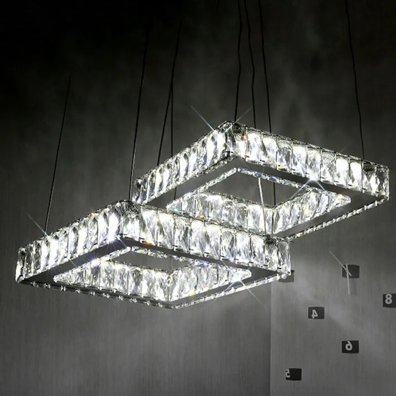 LED-multilichte kristallen hanger Minimalistisch vierkant ingevoegde kristallen plafondlamp nikkel Clearhalo