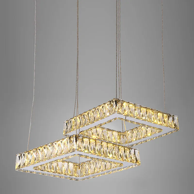 LED-multilichte kristallen hanger Minimalistisch vierkant ingevoegde kristallen plafondlamp nikkel Clearhalo