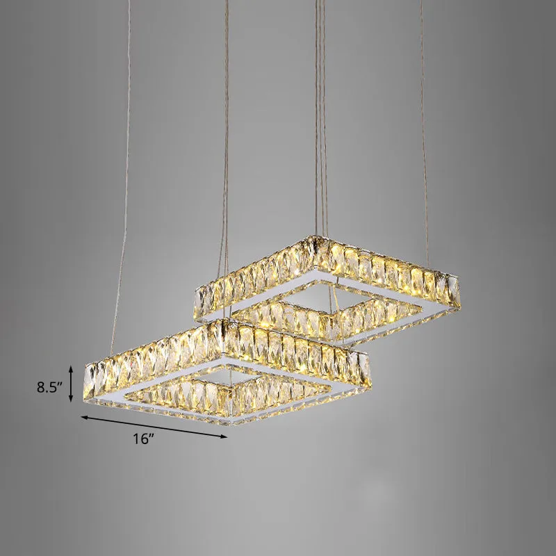 LED-multilichte kristallen hanger Minimalistisch vierkant ingevoegde kristallen plafondlamp nikkel Clearhalo