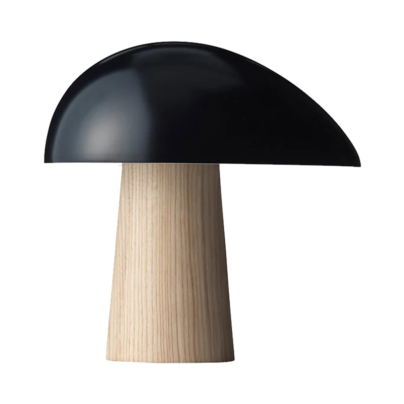 LED-nachtkastjelamp met schaduw, moderne metalen taakverlichting zwart met houten voet Clearhalo