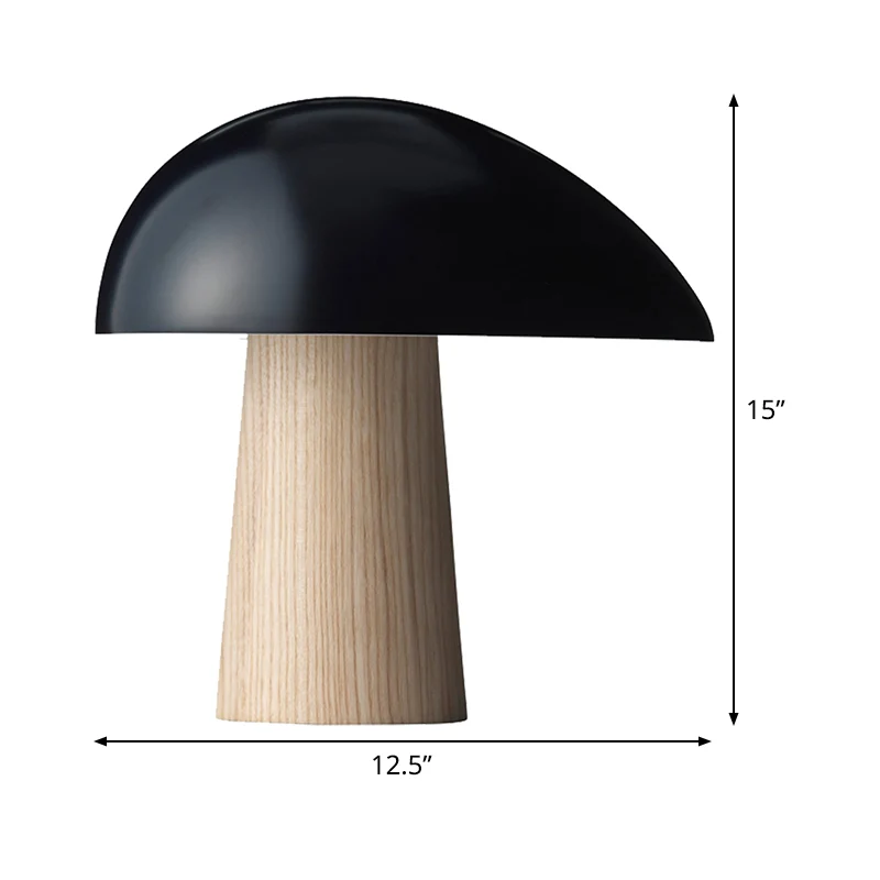 LED-nachtkastjelamp met schaduw, moderne metalen taakverlichting zwart met houten voet Clearhalo
