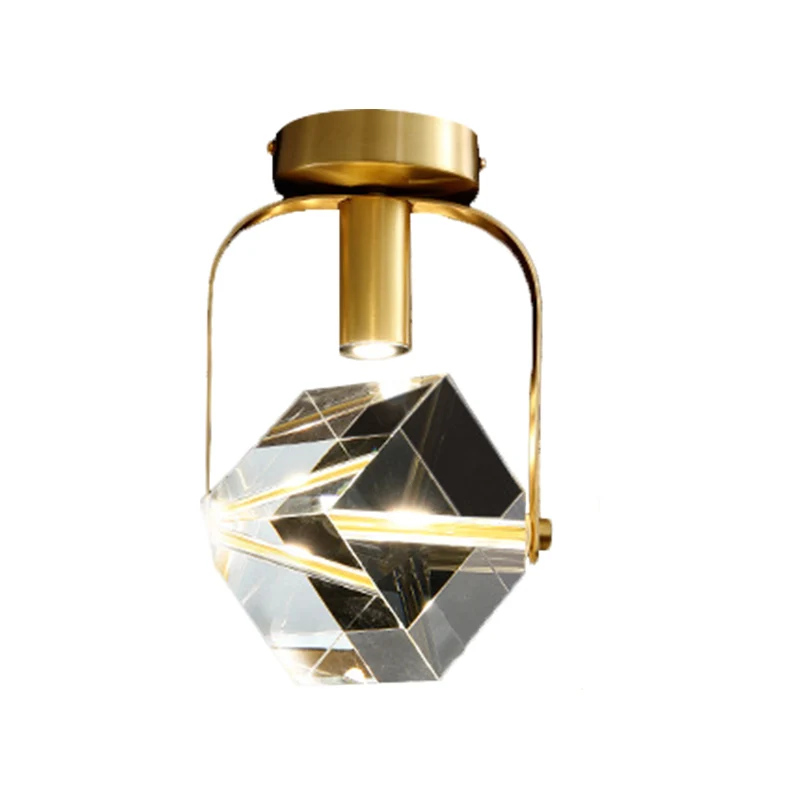 LED-plafondinbouw moderne rechthoekige ringkristalkubus semi-inbouwlamp messing Clearhalo