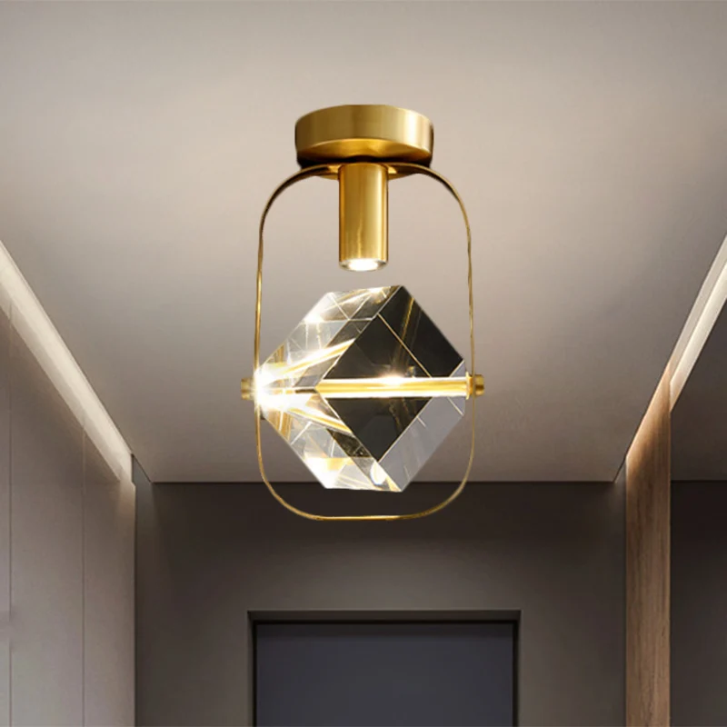 LED-plafondinbouw moderne rechthoekige ringkristalkubus semi-inbouwlamp messing Clearhalo