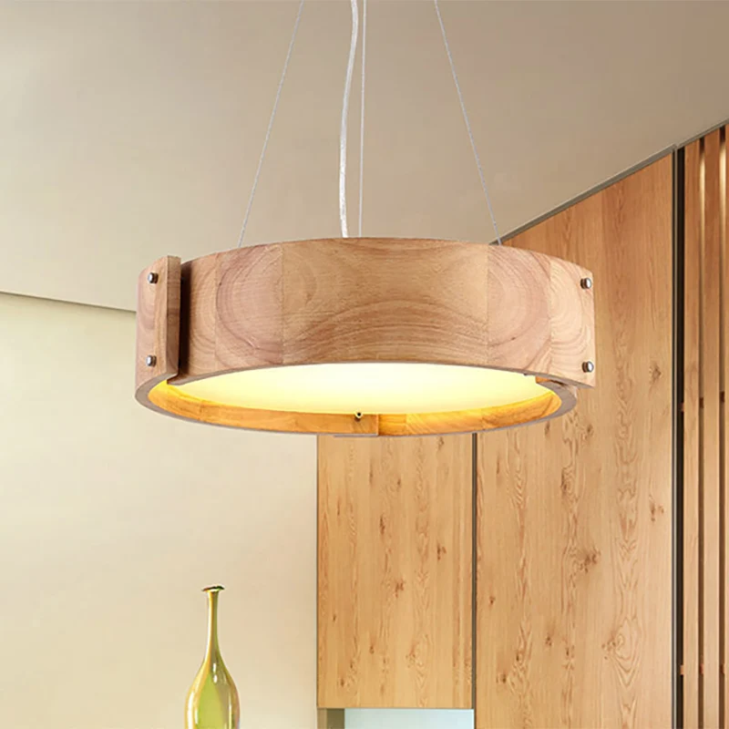 LED-plafondlamp modernisme met cilinderhouten kap Beige inbouwlamp wit/warm licht Clearhalo