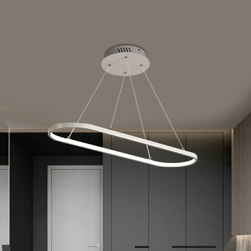 LED-restaurantplafondarmatuur moderne zwart/witte eilandlamp met ellipsvormige metalen kap, warm/wit licht Clearhalo
