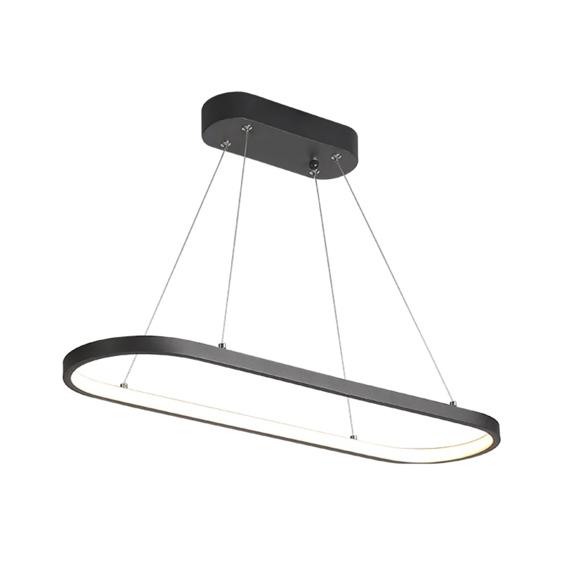 LED-restaurantplafondarmatuur moderne zwart/witte eilandlamp met ellipsvormige metalen kap, warm/wit licht Clearhalo