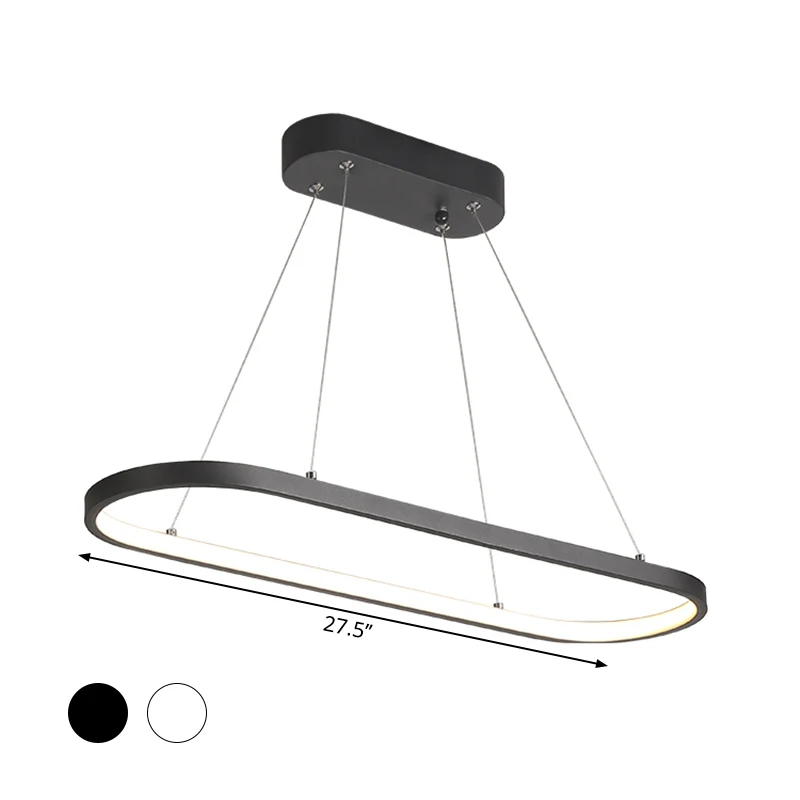 LED-restaurantplafondarmatuur moderne zwart/witte eilandlamp met ellipsvormige metalen kap, warm/wit licht Clearhalo