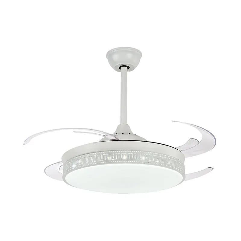 LED-semi-inbouwverlichting Hedendaagse Drum Metal 4-blads hangende hangende ventilatorlamp wit, 48 "breed Clearhalo
