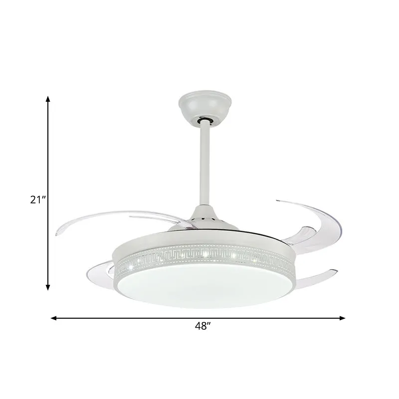 LED-semi-inbouwverlichting Hedendaagse Drum Metal 4-blads hangende hangende ventilatorlamp wit, 48 "breed Clearhalo