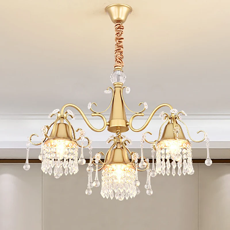 LED-takhangende kroonluchter uit het midden van de eeuw kristallen hangende plafondlamp goud voor woonkamer Clearhalo