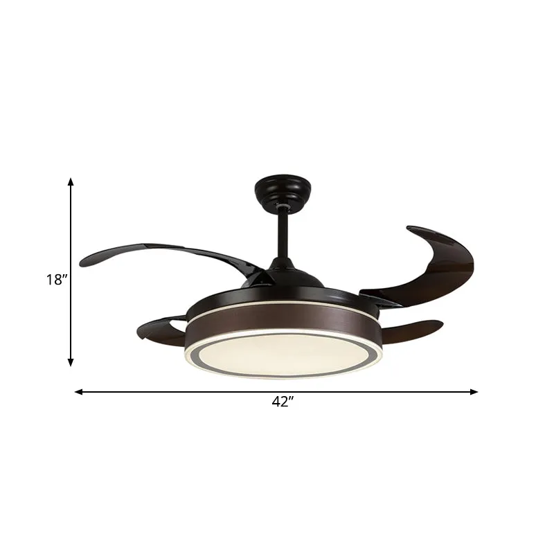 42" W LED-ventilatorverlichting Eenvoudige ronde acryl semi-inbouw plafondlamp koffie met 4 bruine bladen, afstandsbedieni...