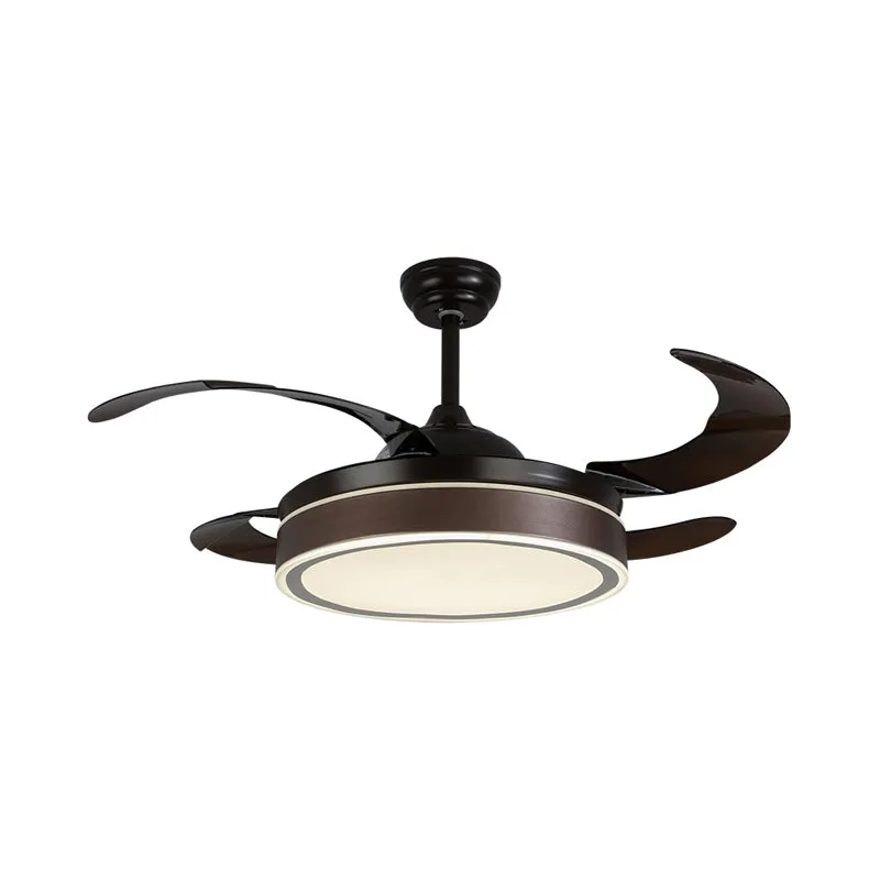 42" W LED-ventilatorverlichting Eenvoudige ronde acryl semi-inbouw plafondlamp koffie met 4 bruine bladen, afstandsbedieni...
