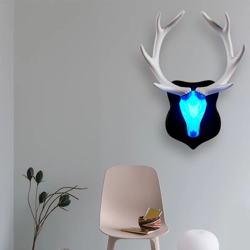 LED-wandlamp Herten Landelijk wit/blauw hars Schanslamp voor woonkamer met wit/zwart gewei Clearhalo