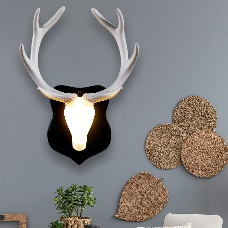 LED-wandlamp Herten Landelijk wit/blauw hars Schanslamp voor woonkamer met wit/zwart gewei Clearhalo