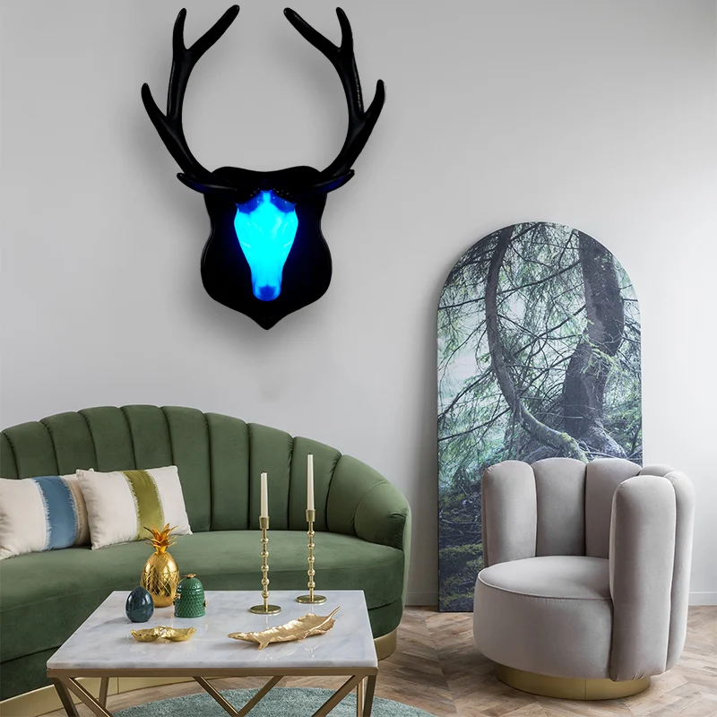 LED-wandlamp Herten Landelijk wit/blauw hars Schanslamp voor woonkamer met wit/zwart gewei Clearhalo