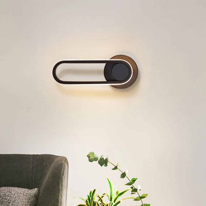 LED-wandlamp voor bij het bed Eenvoudige zwart/witte wandlampenset met ovaal aluminium frame, warm/wit licht Clearhalo