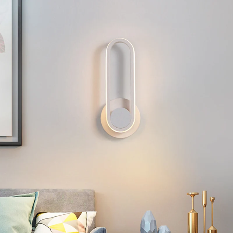 LED-wandlamp voor bij het bed Eenvoudige zwart/witte wandlampenset met ovaal aluminium frame, warm/wit licht Clearhalo