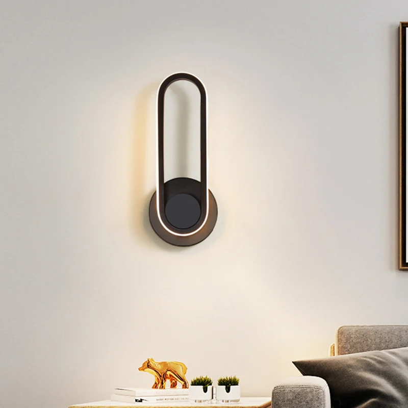 LED-wandlamp voor bij het bed Eenvoudige zwart/witte wandlampenset met ovaal aluminium frame, warm/wit licht Clearhalo