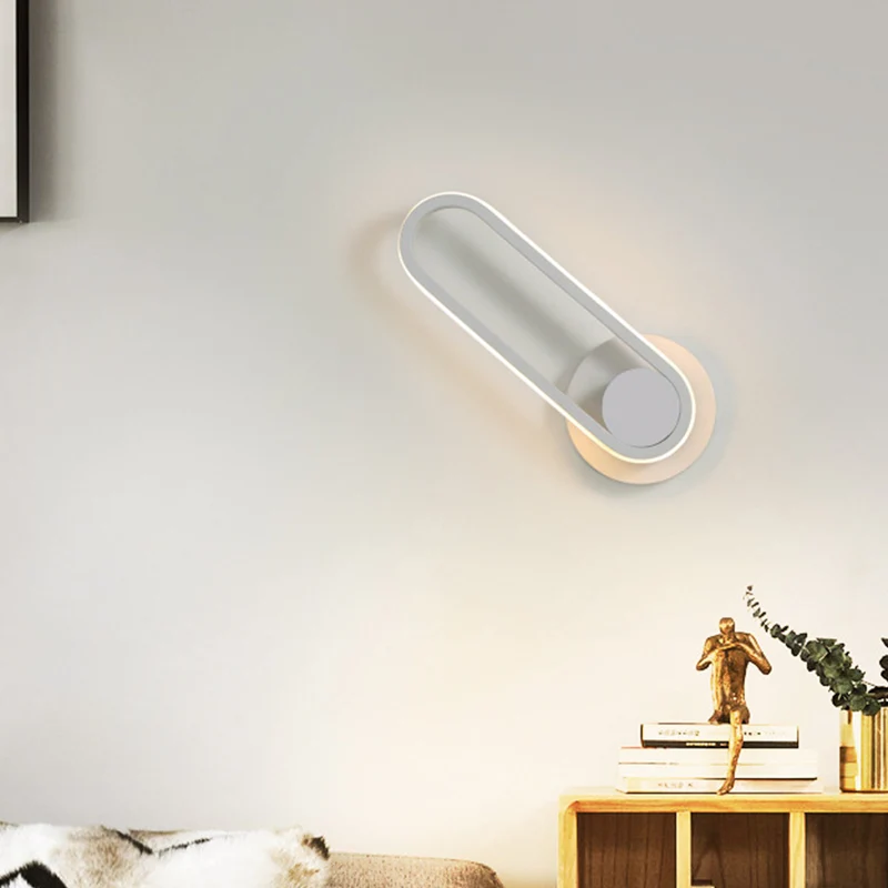 LED-wandlamp voor bij het bed Eenvoudige zwart/witte wandlampenset met ovaal aluminium frame, warm/wit licht Clearhalo