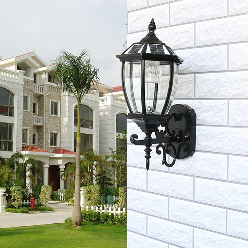 LED-wandlamp op zonne-energie Traditionele transparante glazen bel-sconce-verlichting voor binnenplaats Clearhalo