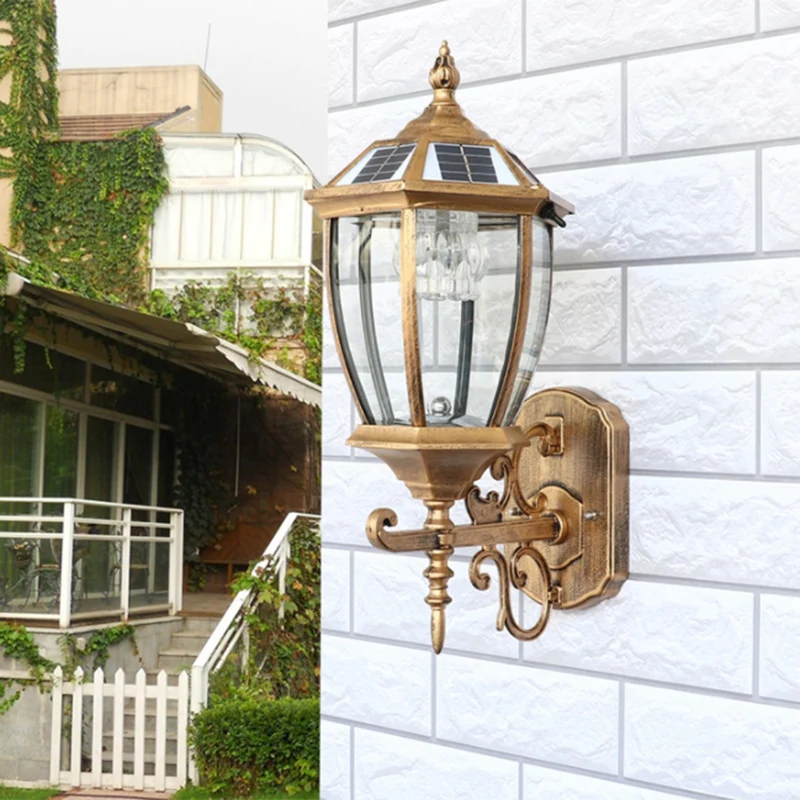 LED-wandlamp op zonne-energie Traditionele transparante glazen bel-sconce-verlichting voor binnenplaats Clearhalo