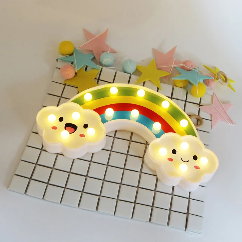 LED-wandverlichting voor meisjesslaapkamer Eenvoudig wit nachtkastje met kunststof regenboogkap Clearhalo