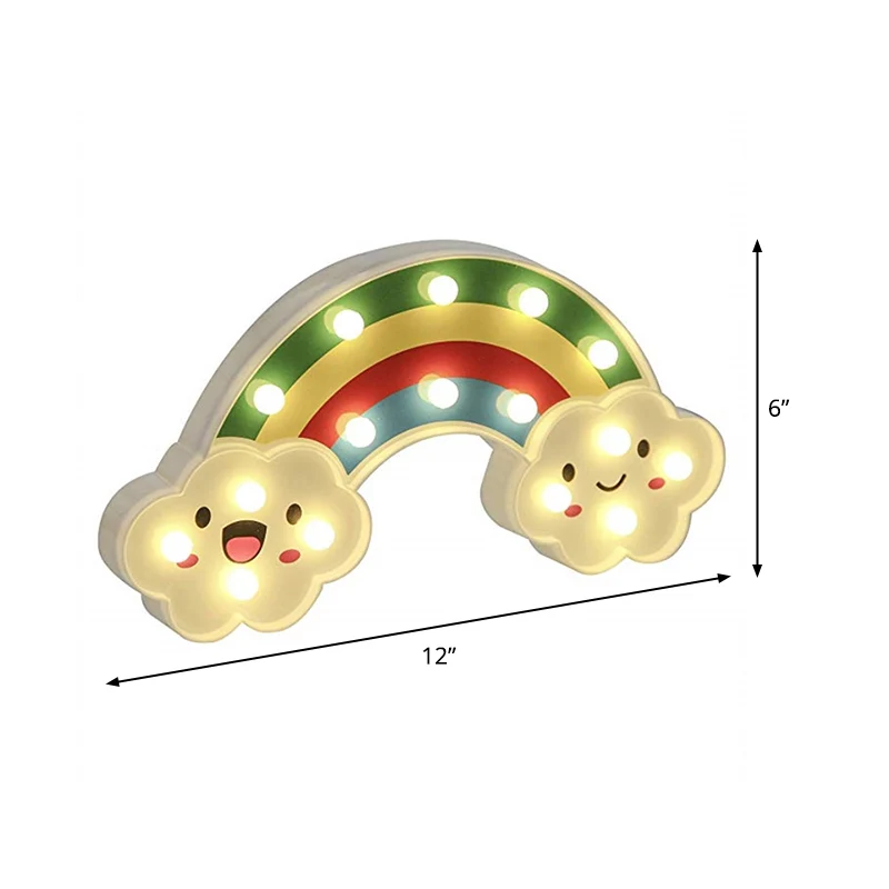 LED-wandverlichting voor meisjesslaapkamer Eenvoudig wit nachtkastje met kunststof regenboogkap Clearhalo