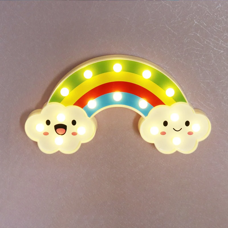 LED-wandverlichting voor meisjesslaapkamer Eenvoudig wit nachtkastje met kunststof regenboogkap Clearhalo