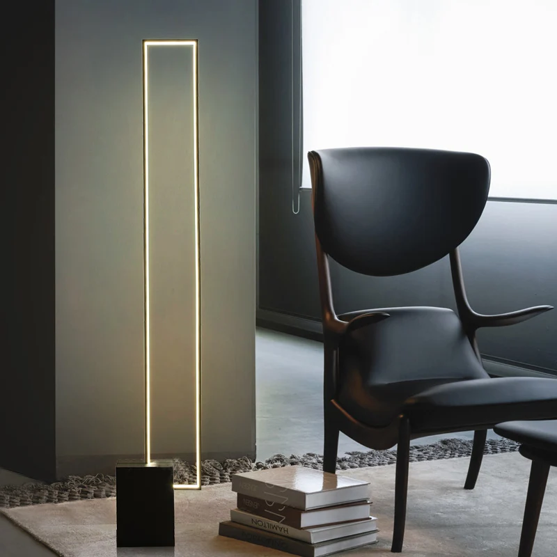 Leeslamp met metalen rechthoekig frame Minimale LED-zwarte staande lamp voor slaapkamer Clearhalo
