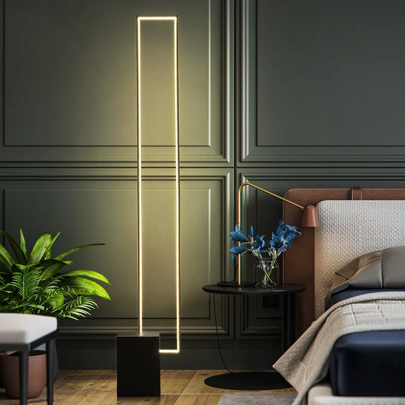 Leeslamp met metalen rechthoekig frame Minimale LED-zwarte staande lamp voor slaapkamer Clearhalo