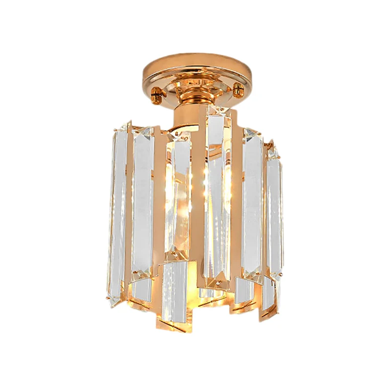 1 licht gouden semi-inbouw lichte hedendaagse cilinderplafondlamp met kristallen blok goud Clearhalo