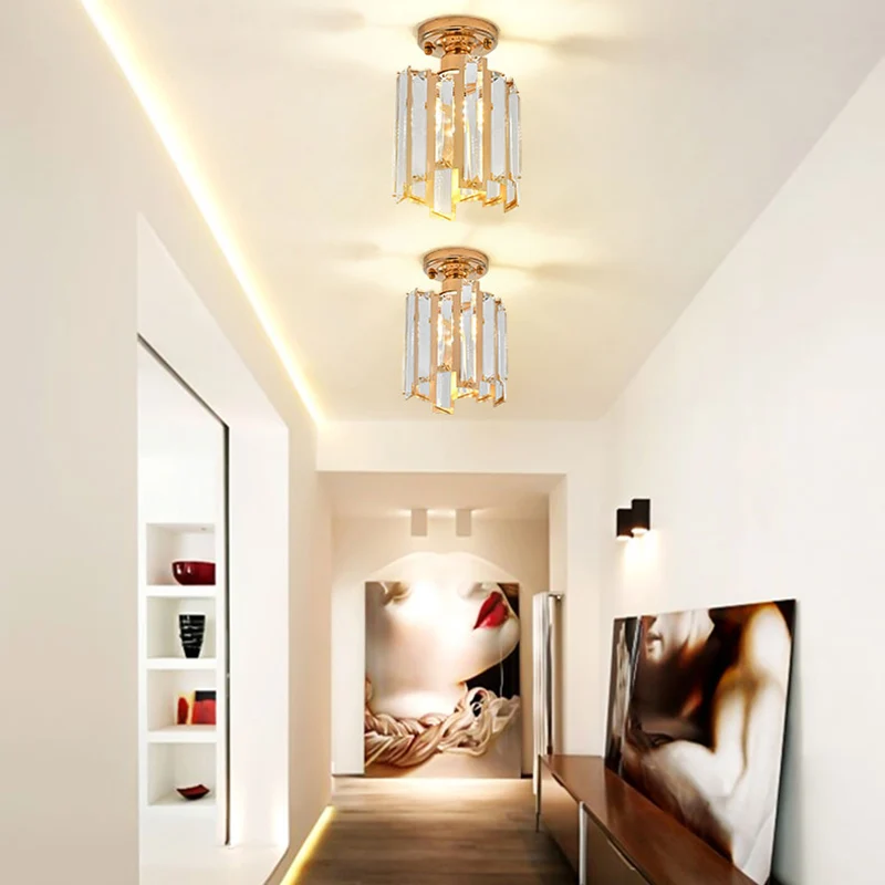 1 licht gouden semi-inbouw lichte hedendaagse cilinderplafondlamp met kristallen blok goud Clearhalo