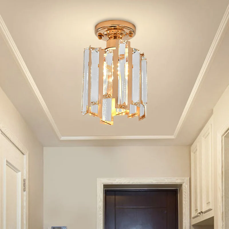 1 licht gouden semi-inbouw lichte hedendaagse cilinderplafondlamp met kristallen blok goud Clearhalo