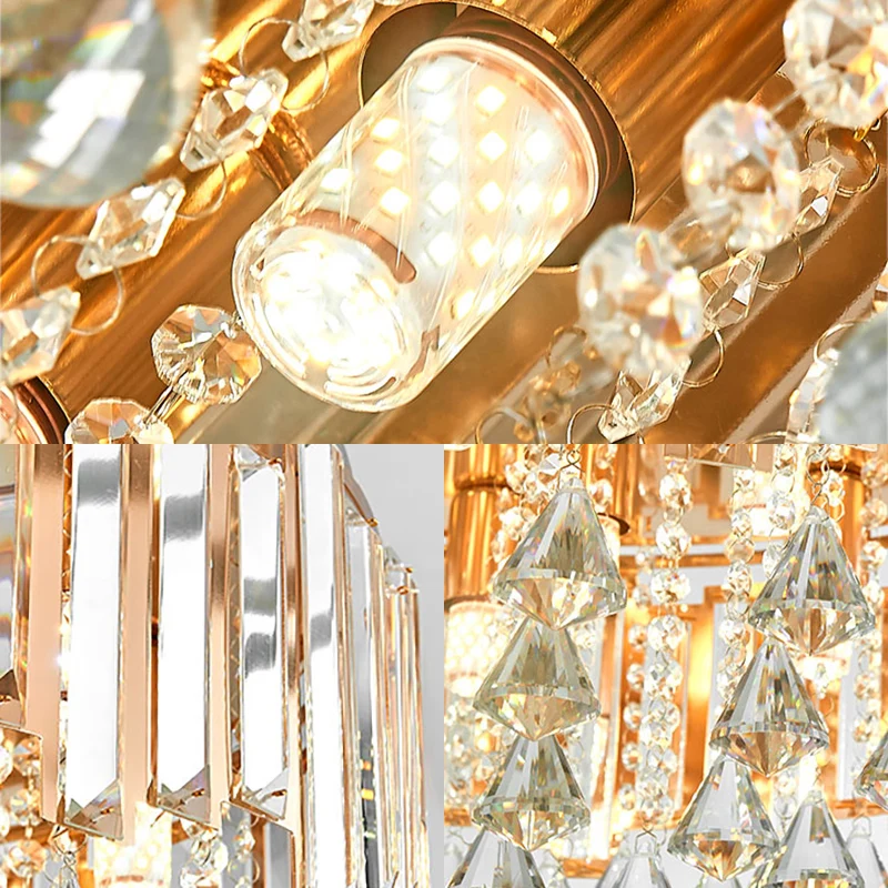 1 licht gouden semi-inbouw lichte hedendaagse cilinderplafondlamp met kristallen blok goud Clearhalo