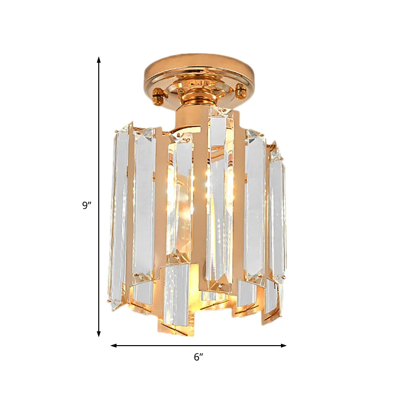 1 licht gouden semi-inbouw lichte hedendaagse cilinderplafondlamp met kristallen blok goud Clearhalo