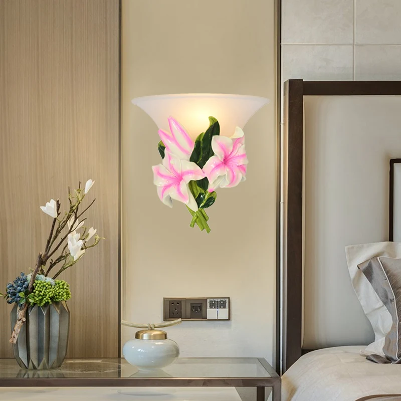 1 licht hars wandlamp moderne stijlvolle prachtige roze bloemen inbouw wandkandelaar Clearhalo