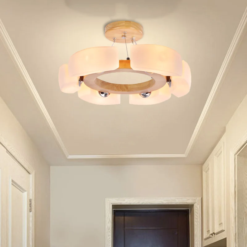 4/6 licht houten plafondlamp modern uniek rond inbouwlicht, warm/wit Clearhalo