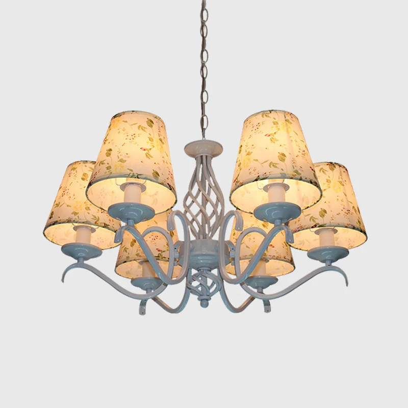 Lichtblauw 6-kops kroonluchter licht traditionalisme stof conische LED hangende verlichtingsarmatuur Clearhalo