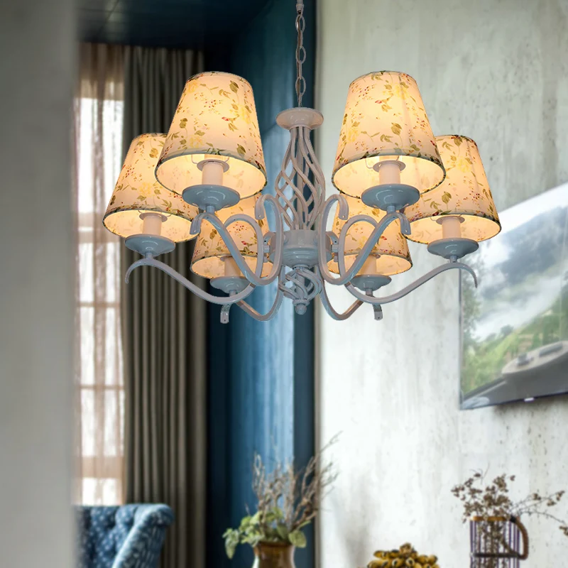 Lichtblauw 6-kops kroonluchter licht traditionalisme stof conische LED hangende verlichtingsarmatuur Clearhalo