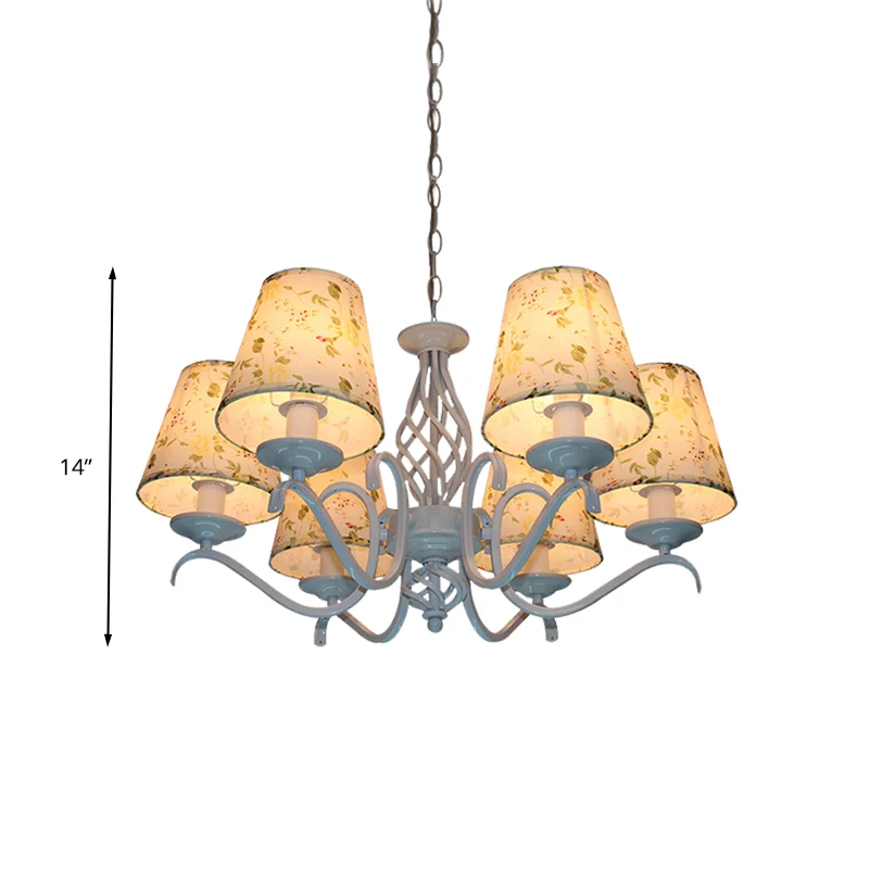 Lichtblauw 6-kops kroonluchter licht traditionalisme stof conische LED hangende verlichtingsarmatuur Clearhalo