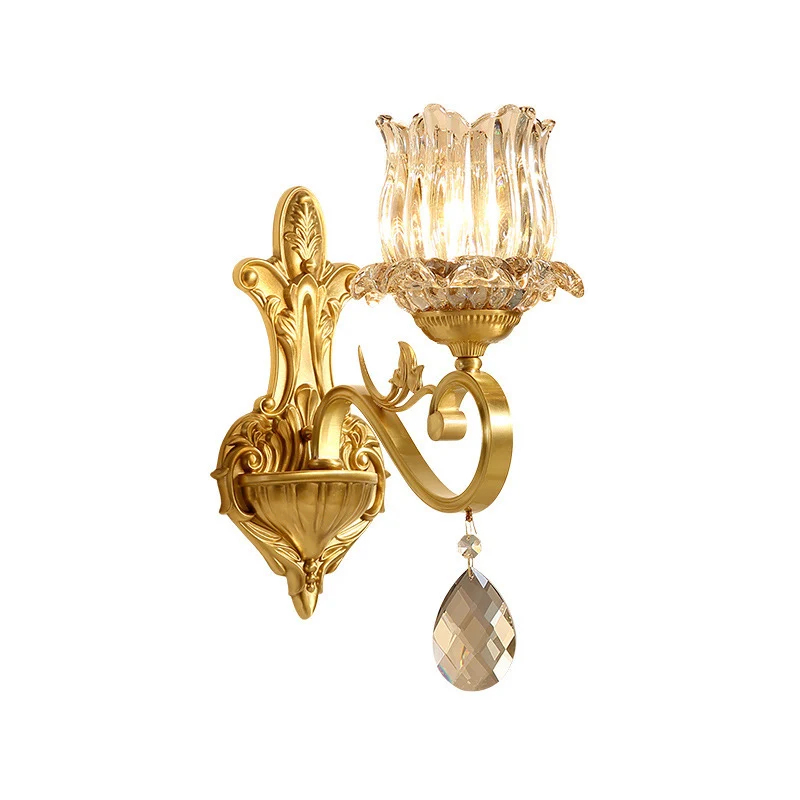 1 lichtbloemige wandverlichtingsideeën Traditionele gouden afwerking Kristallen wandlamp met gebogen arm Clearhalo