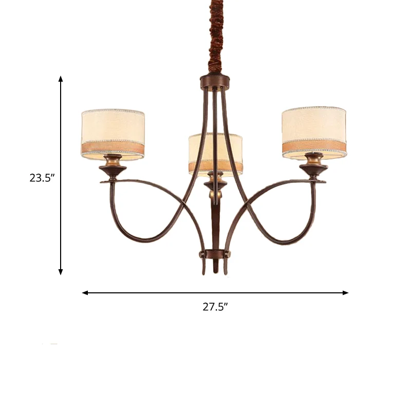 Lichtbruine 3/6-lichts hangende kroonluchter Klassieke stoffen trommelhanglamp voor woonkamer Clearhalo