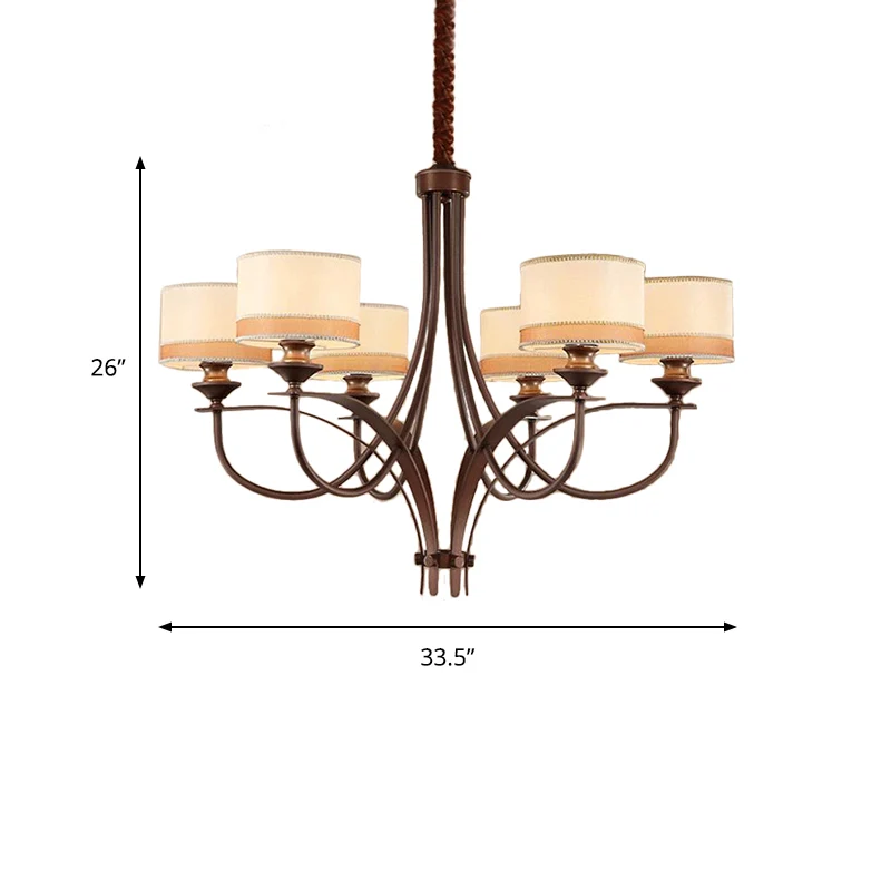 Lichtbruine 3/6-lichts hangende kroonluchter Klassieke stoffen trommelhanglamp voor woonkamer Clearhalo
